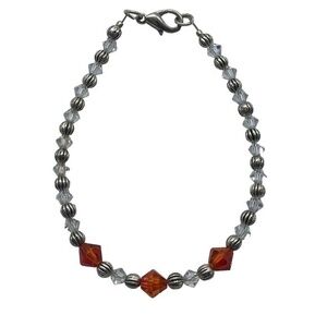 Swarovski Crystal Citrine and Clear Bead Handmade Bracelet With Lobster Clasp